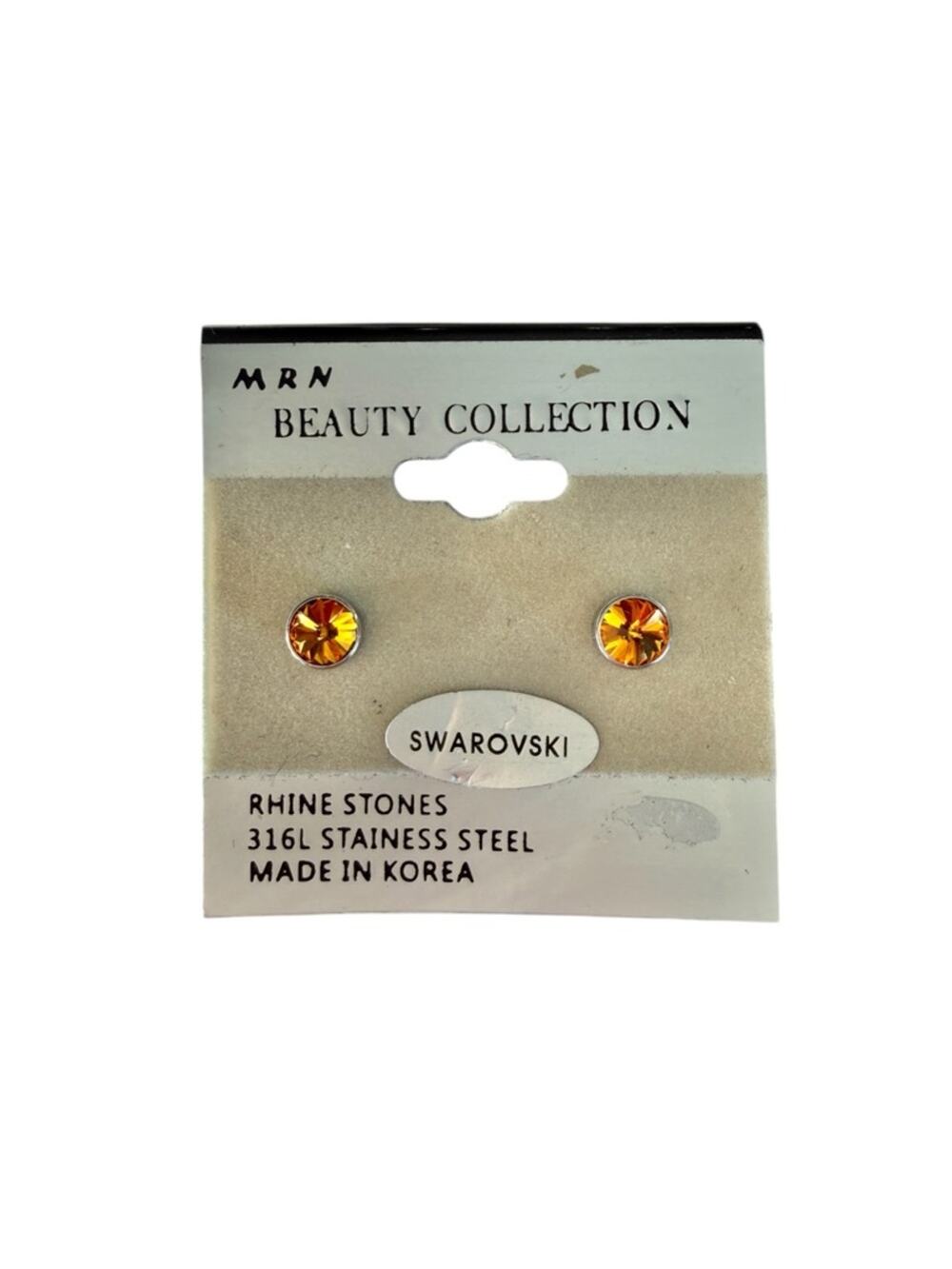 Vintage 90s Swarovski Orange Crystal Stud Earrings Stainless Steel NWT NOS